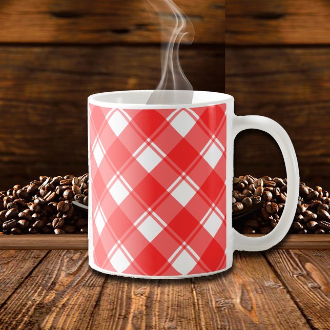 De Café Caneca Xadrez Retro Vermelha e Branca (Criador carregado)