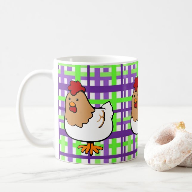 De Café Caneca Xadrez Verde Roxo Frango (Com Donut)