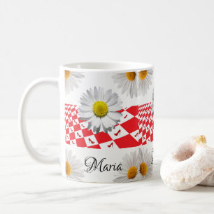 De Café Caneca Xadrez Vermelho Margarida Branca