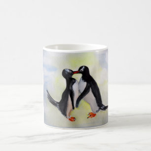 De Café Canetas Pinguins Beijo  Desenho Aquarela Caneca