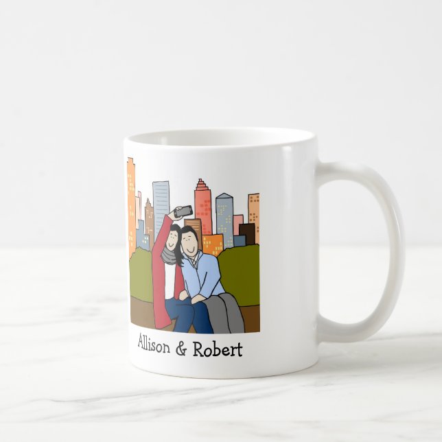 De Café Casal que toma a caneca personalizada selfie- dos (Direita)