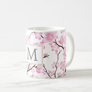De Café cereja branca cor-de-rosa floresce a caneca person