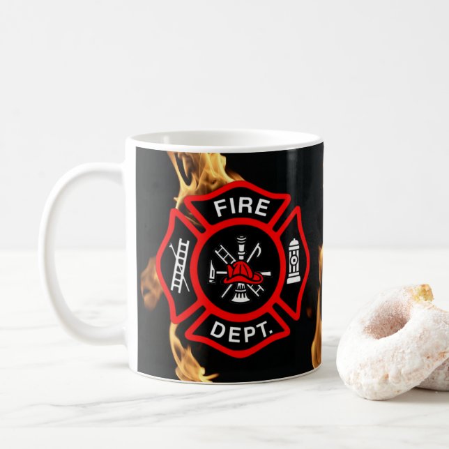 De Café Chamas do departamento dos bombeiros da caneca | (Com Donut)