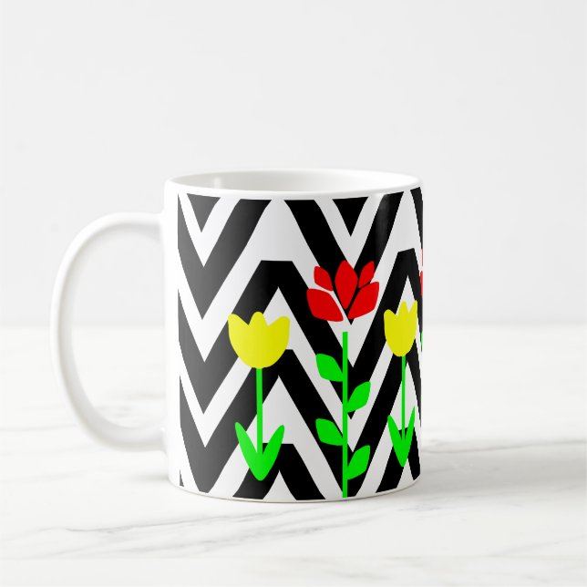De Café Chevron e Flores Moderna Caneca Floral (Esquerda)