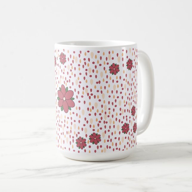 De Café Cor-de-rosa rosa e caneca floral vermelha (Frente Esquerda)