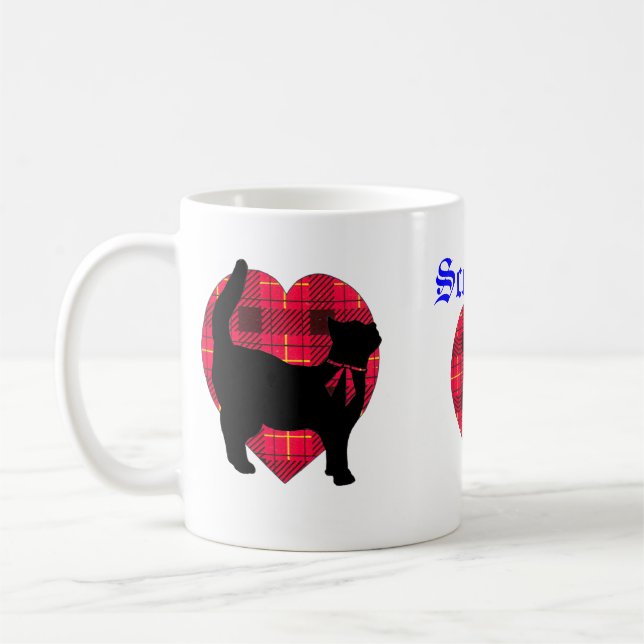 De Café Corações do Tartan & caneca afortunada do gato (Esquerda)