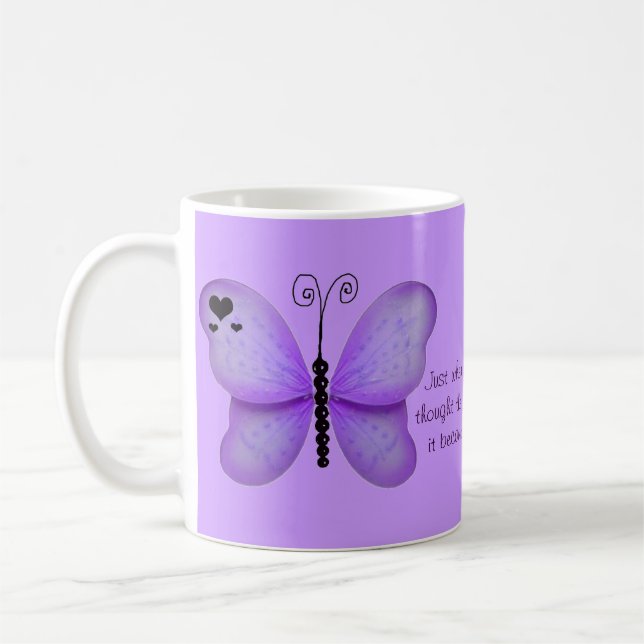 De Café Corações e caneca roxa das citações das borboletas (Esquerda)