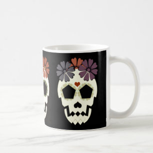 De Café Crânio com caneca das flores