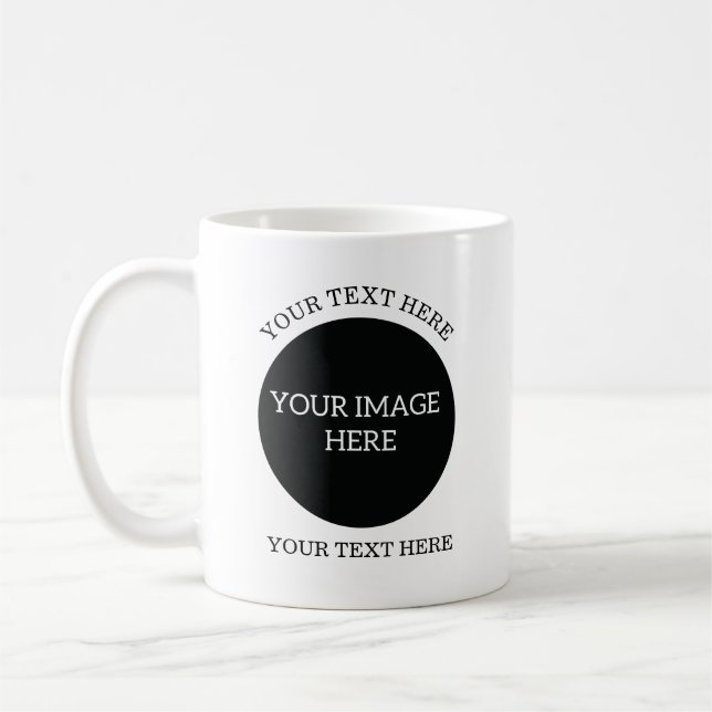 De Café Crie seu próprio caneca - 2 imagens redondas e tex (Esquerda)