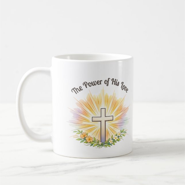 De Café Cruz da Páscoa com Flores - Caneca Cristã Editável (Esquerda)