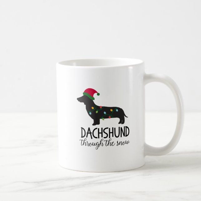 De Café Dachshund através da caneca da neve, Natal (Direita)