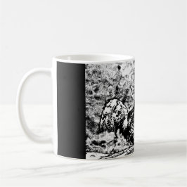 De Café Desenho branco e preto do galo na caneca
