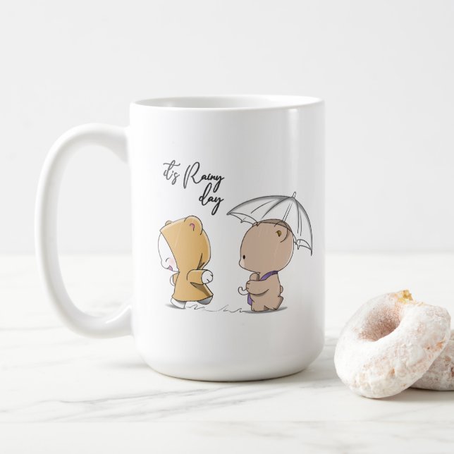 De Café É dia chuvoso | Caneca Clássica 15# (Com Donut)