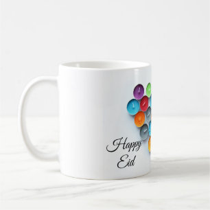 De Café Eid Mubarak com a caneca colorida das velas