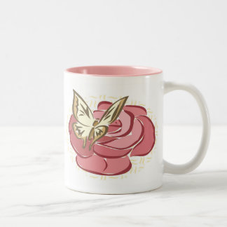 De Café Em Dois Tons A borboleta & aumentou - caneca