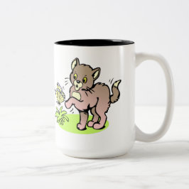 De Café Em Dois Tons A caneca das crianças do gato & da borboleta