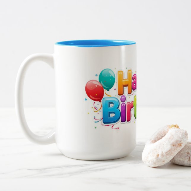 De Café Em Dois Tons A Caneca Feliz Aniversário (Com Donut)