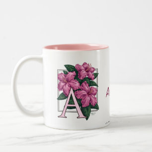 De Café Em Dois Tons A para a caneca do monograma e do nome da flor da