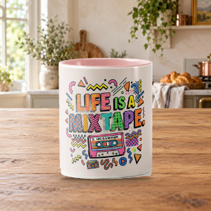 De Café Em Dois Tons A Vida É Uma Mix Tape Caneca Colorida Retro
