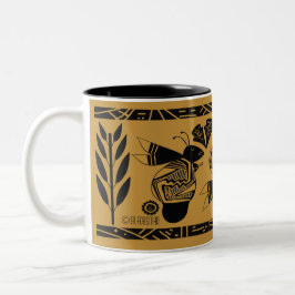 De Café Em Dois Tons Abelhas antigas e flores na caneca dourada