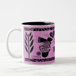 De Café Em Dois Tons Abelhas antigas e flores na caneca roxa