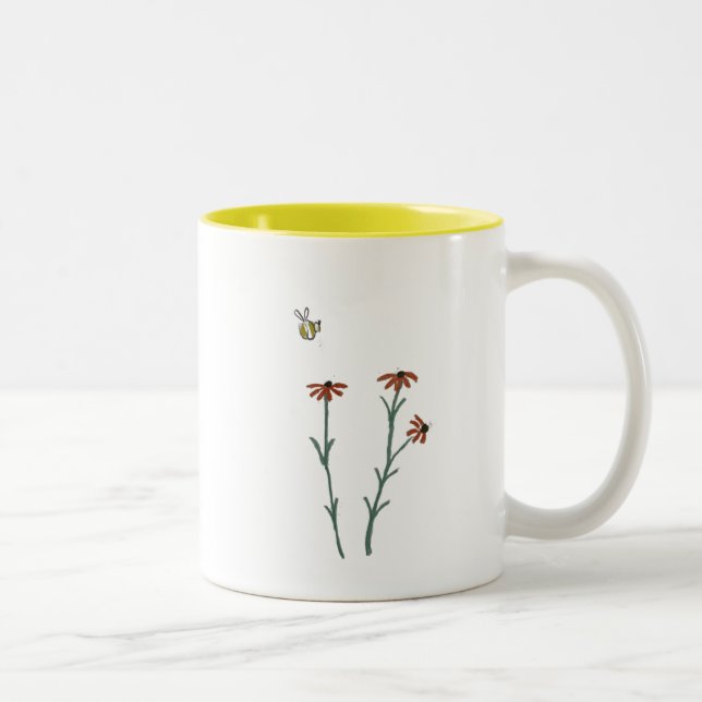 De Café Em Dois Tons Abelhas e flores laranja - caneca (Direita)