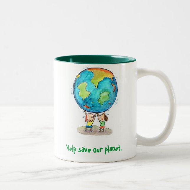 De Café Em Dois Tons Ajuda para salvar nosso planeta. Caneca (Direita)
