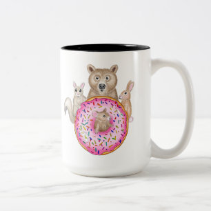 De Café Em Dois Tons Amigos da Floresta e Rosquinha, caneca ilustrada