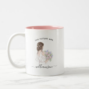 De Café Em Dois Tons Aquarela Futuro Nome da Sra. Noiva   Caneca Monogr