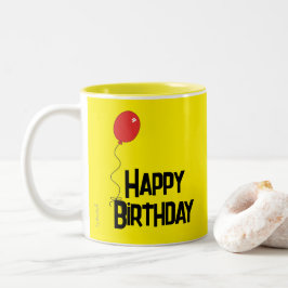 De Café Em Dois Tons Balão Vermelho Feliz Aniversário Caneca Amarela