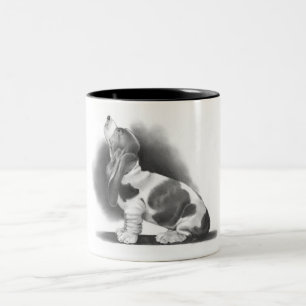DE CAFÉ EM DOIS TONS BASSET HOUND: REALISMO DO LÁPIS: CANECA