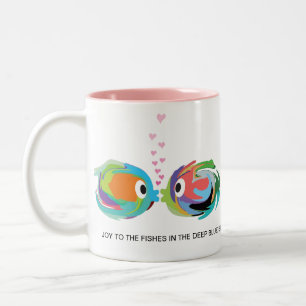 De Café Em Dois Tons Beijando peixes 11 onças. Caneca cerâmica