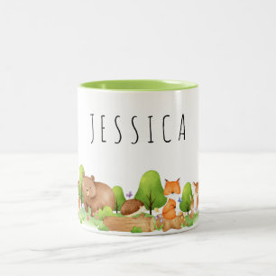 De Café Em Dois Tons Belas florestas animais personalizados caneca infa
