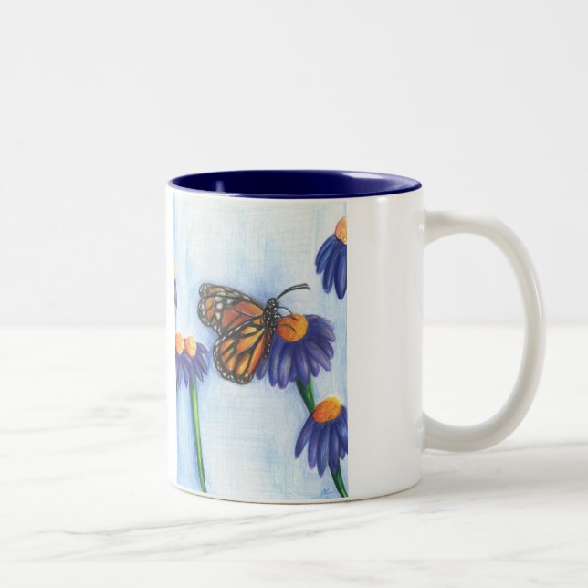 De Café Em Dois Tons Borboleta na caneca 11oz das flores (Direita)