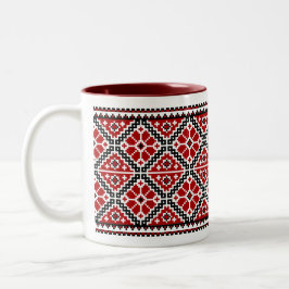 De Café Em Dois Tons Bordado ucraniano (vyshyvanka), caneca vermelha