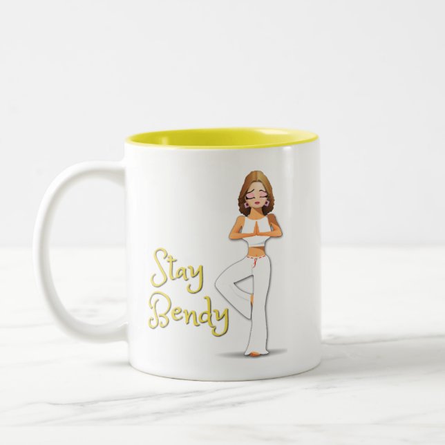 De Café Em Dois Tons Branco da caneca da ioga com amarelo (Esquerda)