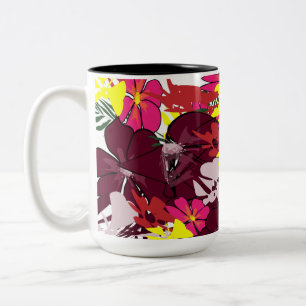 De Café Em Dois Tons Burgundy Bloom Pop — Caneca Floral Abstrata