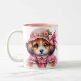De Café Em Dois Tons Cachorro Cor-De-Rosa Bonito E Caneca Rosa