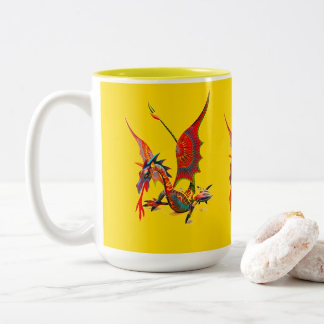 De Café Em Dois Tons Caneca - 083 - Dragão Vermelho (Com Donut)