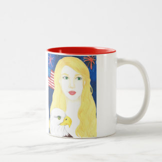 De Café Em Dois Tons Caneca 11oz da menina dos EUA (branca/vermelho)