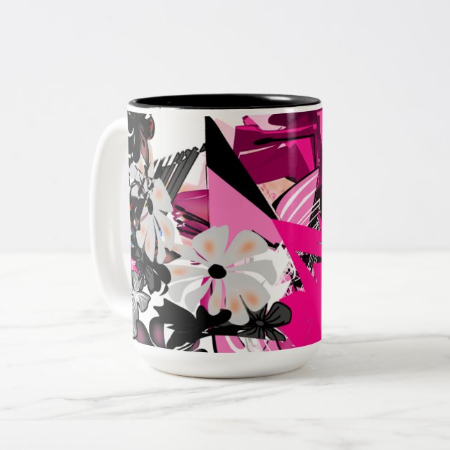 De Café Em Dois Tons Caneca Abstrata Preta e Rosa (Frente Esquerda)