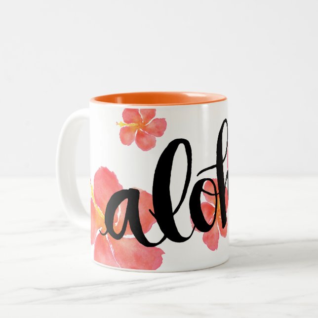De Café Em Dois Tons Caneca Aloha Hibiscus Havaí (Frente Esquerda)
