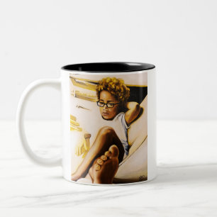 De Café Em Dois Tons Caneca amarela e preta com criança