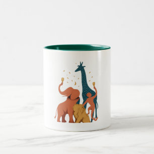 De Café Em Dois Tons Caneca - Animais do Zoológico se Divertindo