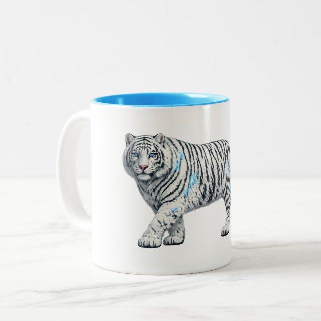 De Café Em Dois Tons Caneca Artística Tigre Branco - Impressão Dupla Fa (Frente Esquerda)
