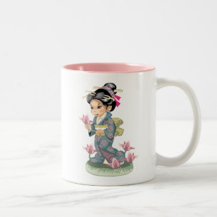 De Café Em Dois Tons Caneca asiática da menina