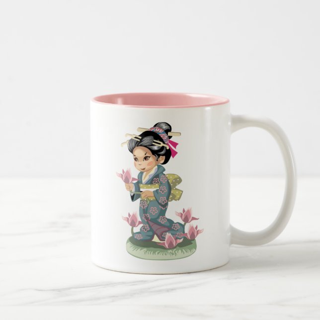 De Café Em Dois Tons Caneca asiática da menina (Direita)