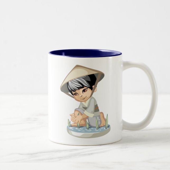 De Café Em Dois Tons Caneca asiática do menino (Direita)