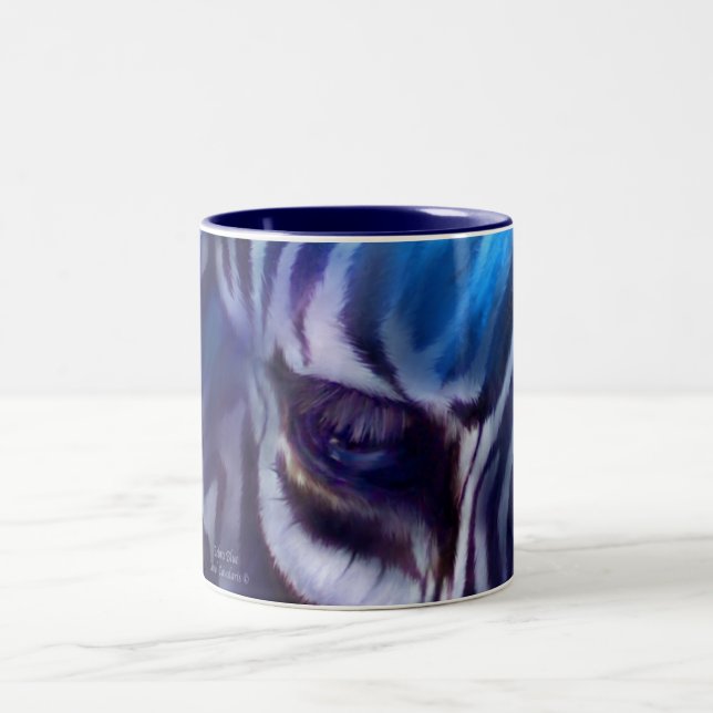 De Café Em Dois Tons Caneca azul da arte da zebra (Centro)