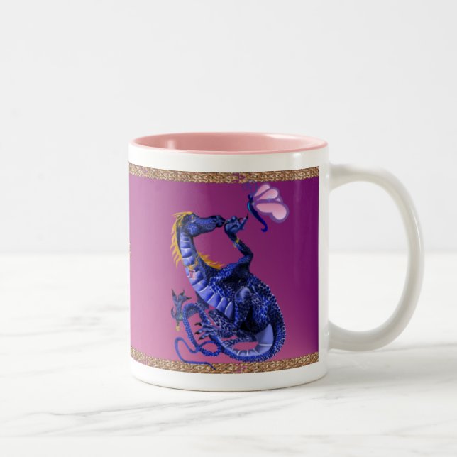 De Café Em Dois Tons Caneca azul do dragão e da borboleta (Direita)